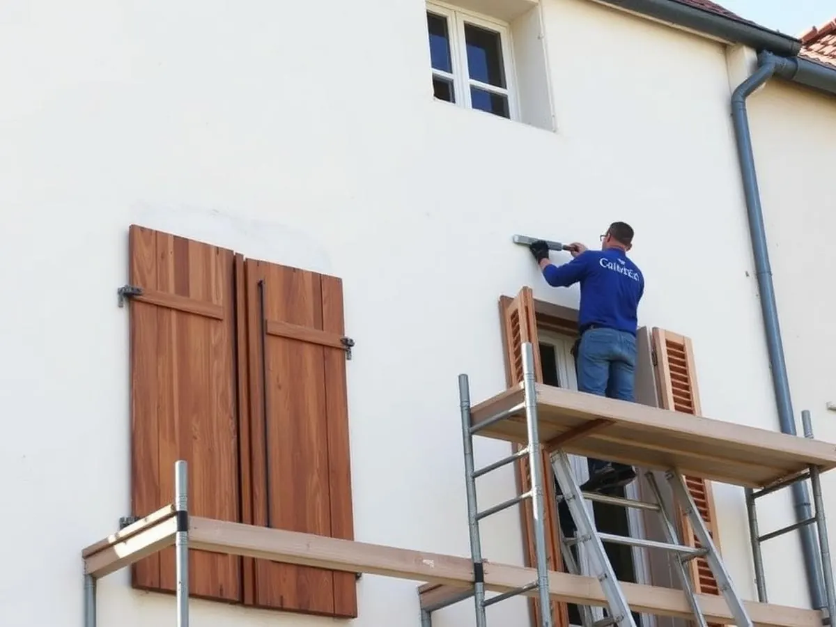 Ravalement de façade et peinture de volets d'une maison dans le Cher